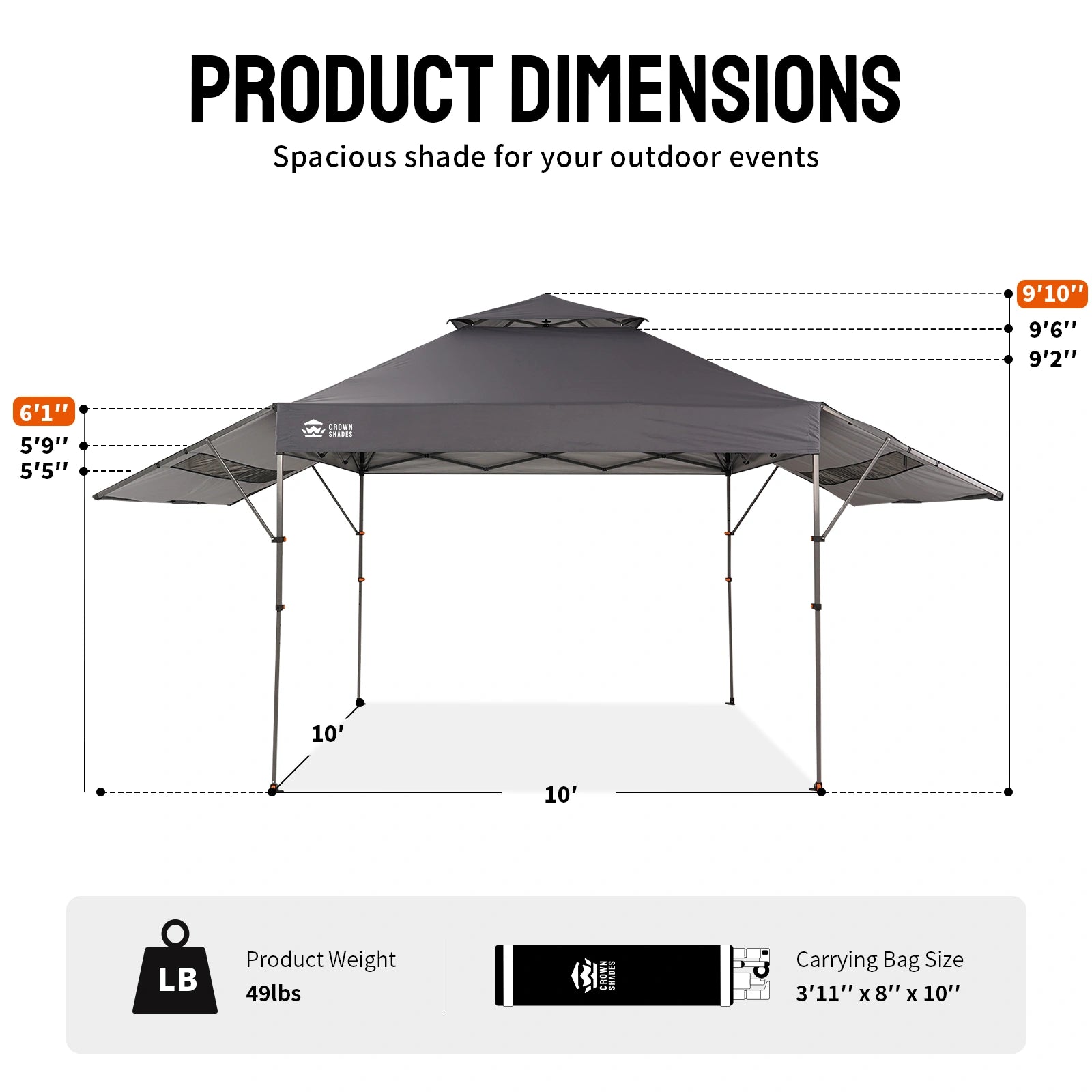 Vista 10' x 18' Canopy | Dual Awnings