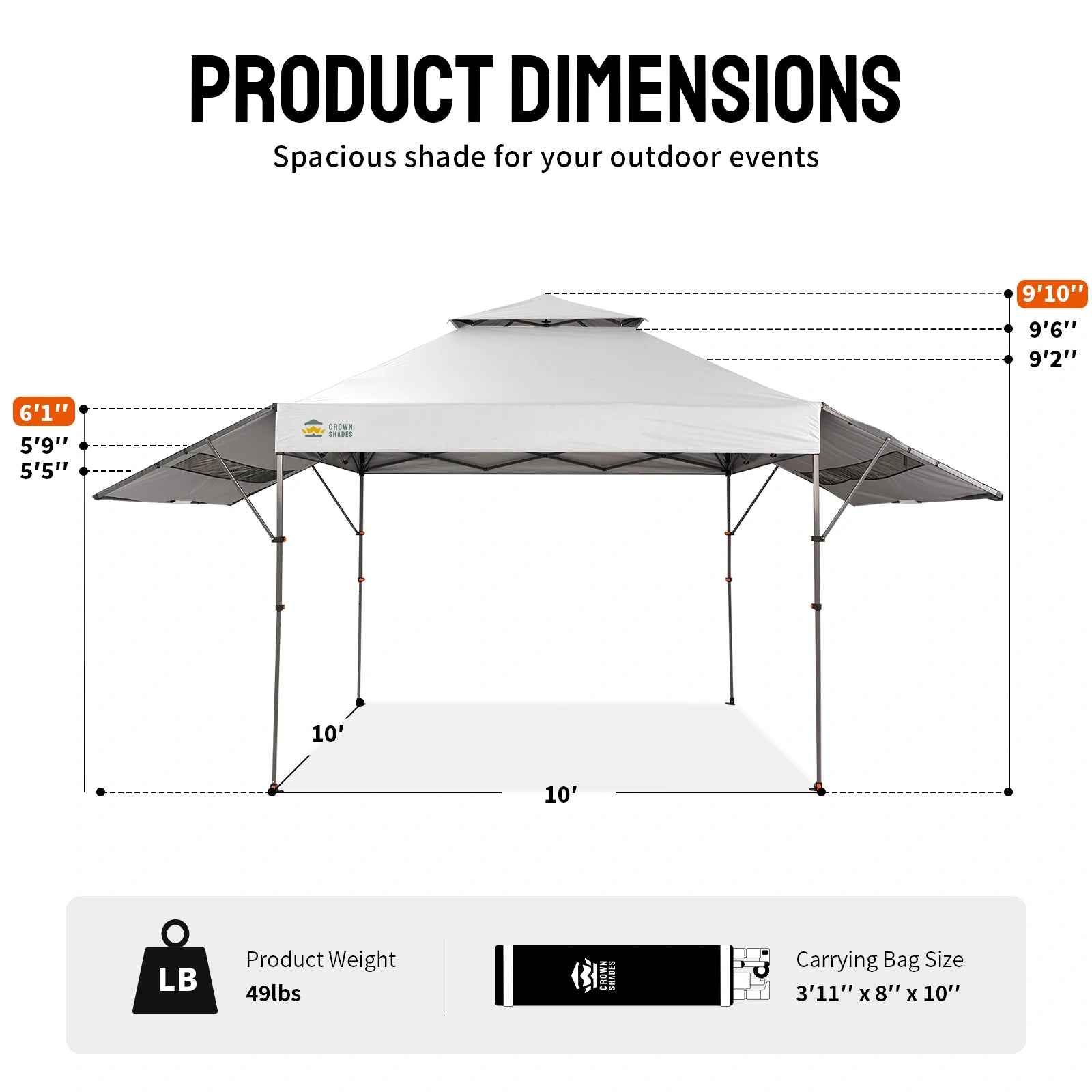 Vista 10' x 18' Canopy | Dual Awnings
