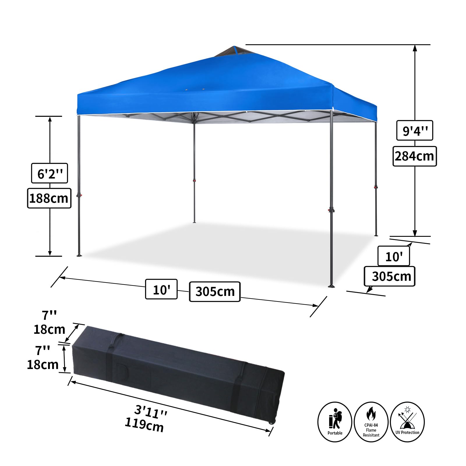 10x10 Pop Up Canopy Tent with Carry Bag – Portable Outdoor Shelter for Sports & Events