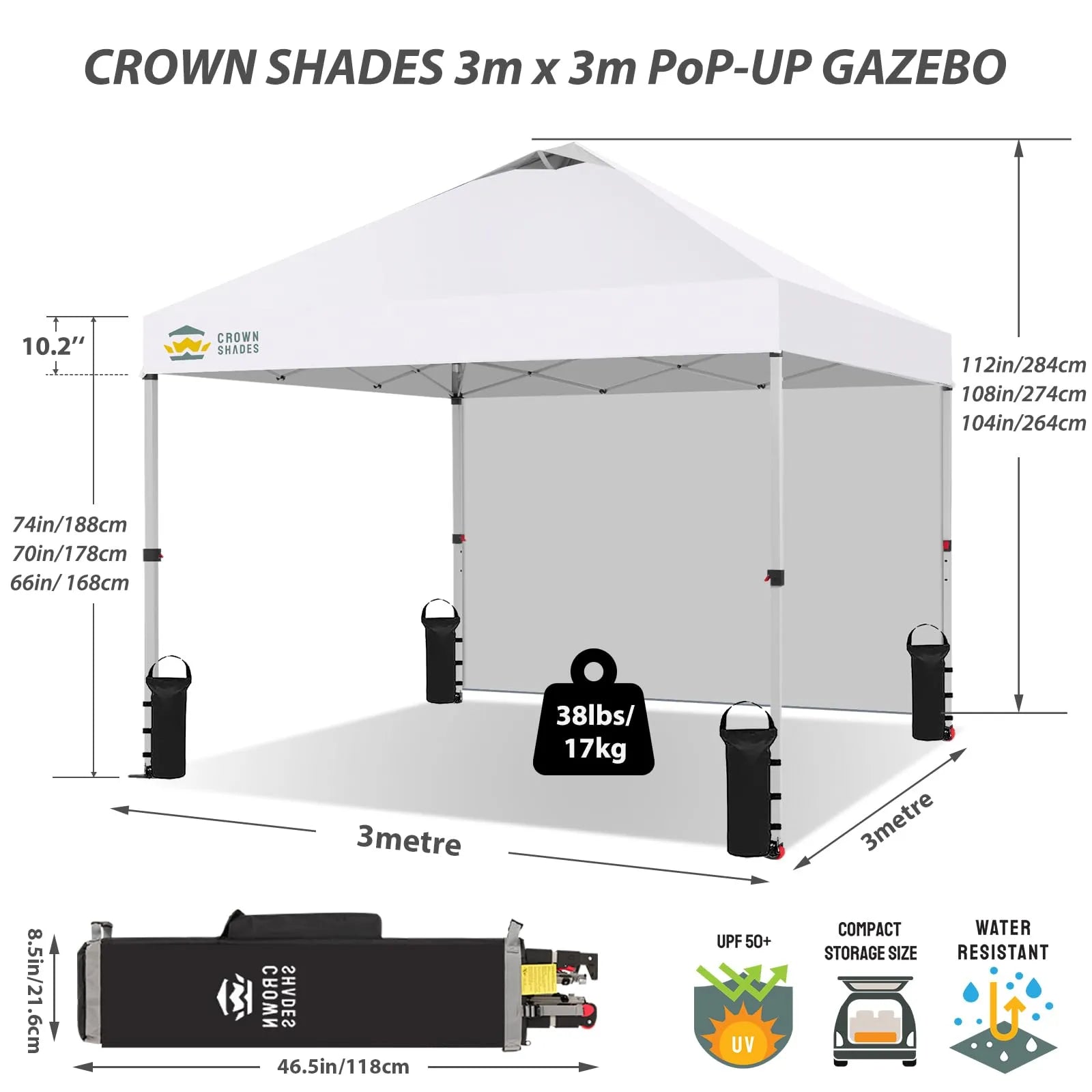 CenterLOK® 3x3m Pop Up Gazebo with Sidewall