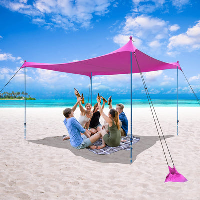 10x10 Beach Sun Shelter - Sand Shovel, Telescoping Poles, Ground Pegs - BT100, BT49