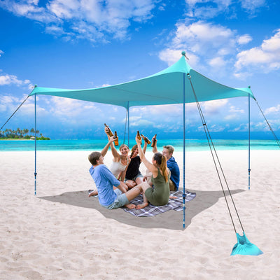 10x10 Beach Sun Shelter - Sand Shovel, Telescoping Poles, Ground Pegs - BT100, BT49