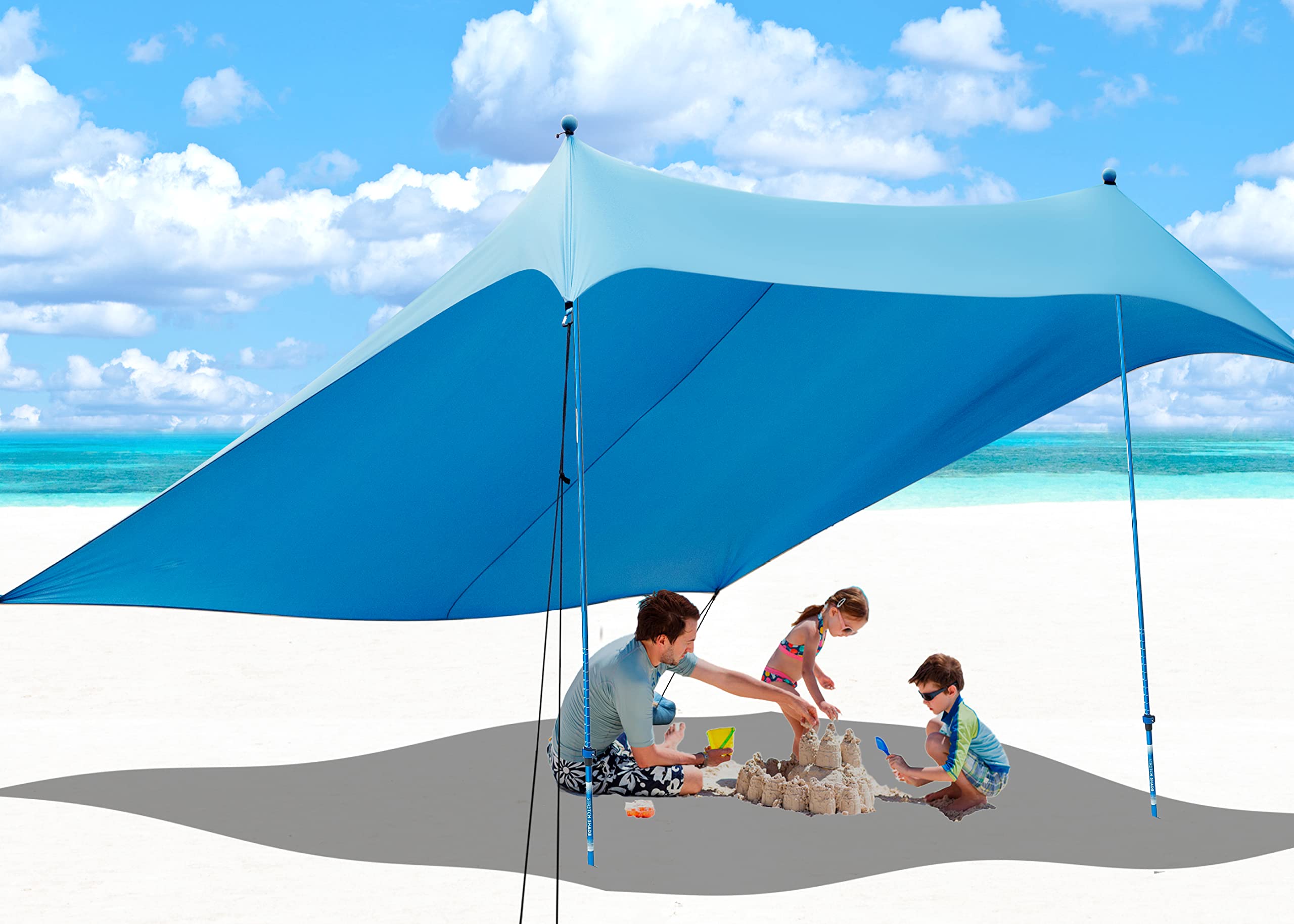 10x10 Beach Sun Shelter - Sand Shovel, Telescoping Poles, Ground Pegs - BT100, BT49