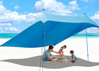 10x10 Beach Sun Shelter - Sand Shovel, Telescoping Poles, Ground Pegs - BT100, BT49