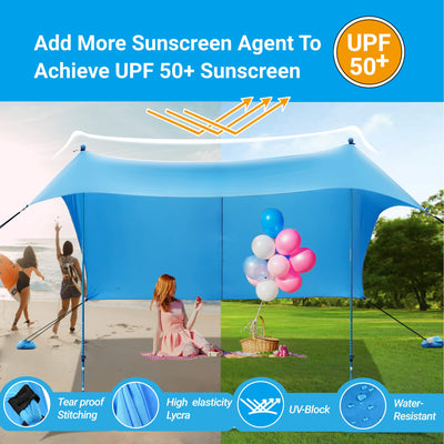 10x10 Beach Sun Shelter - Sand Shovel, Telescoping Poles, Ground Pegs - BT100, BT49