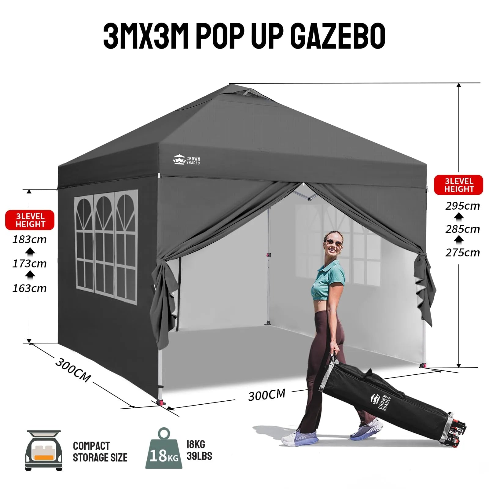 CenterLOK® 3x3m Pop Up Gazebo with 4 Sidewalls