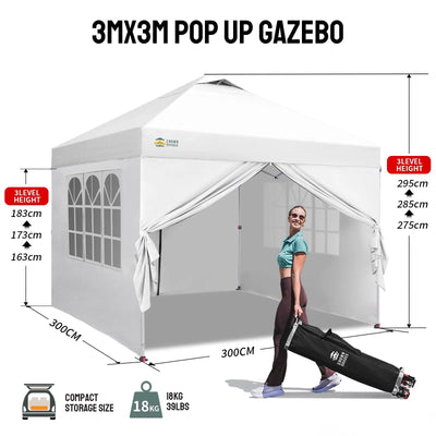CenterLOK® 3x3m Pop Up Gazebo with 4 Sidewalls