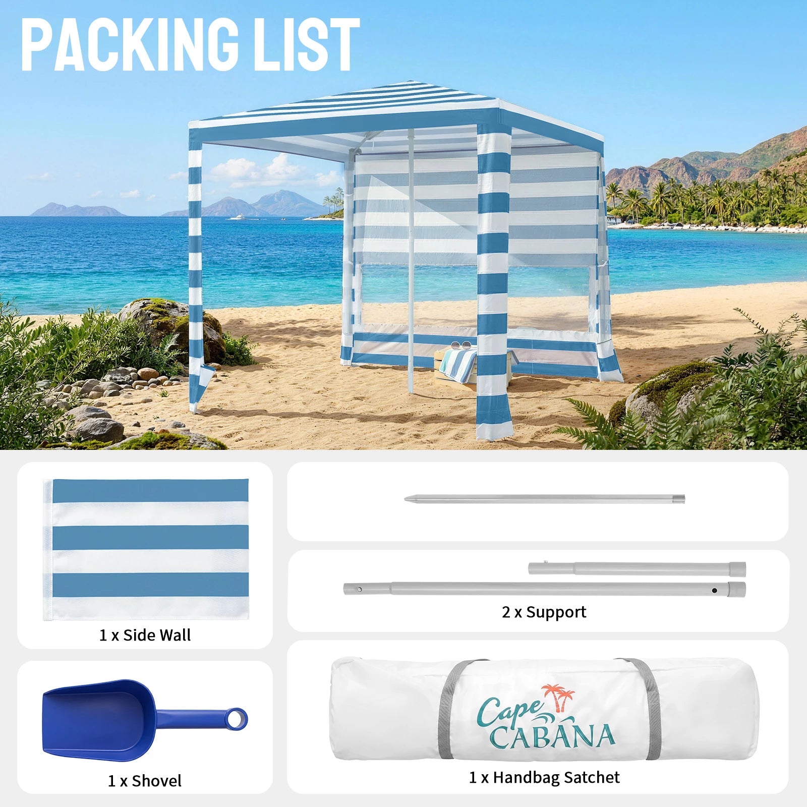 Feather-Lift 6.5' x 6.5' Beach Cabana Tent | 1 Sidewall