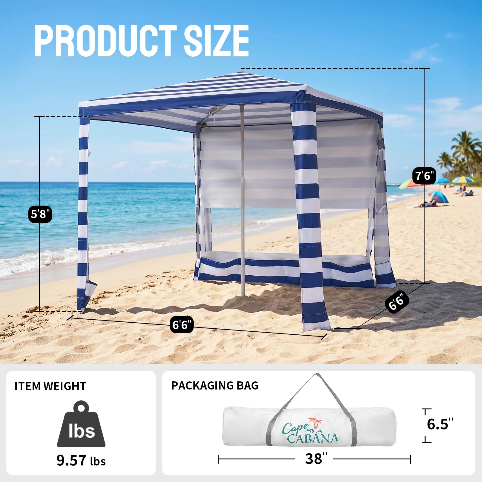 Feather-Lift 6.5' x 6.5' Beach Cabana Tent | 1 Sidewall