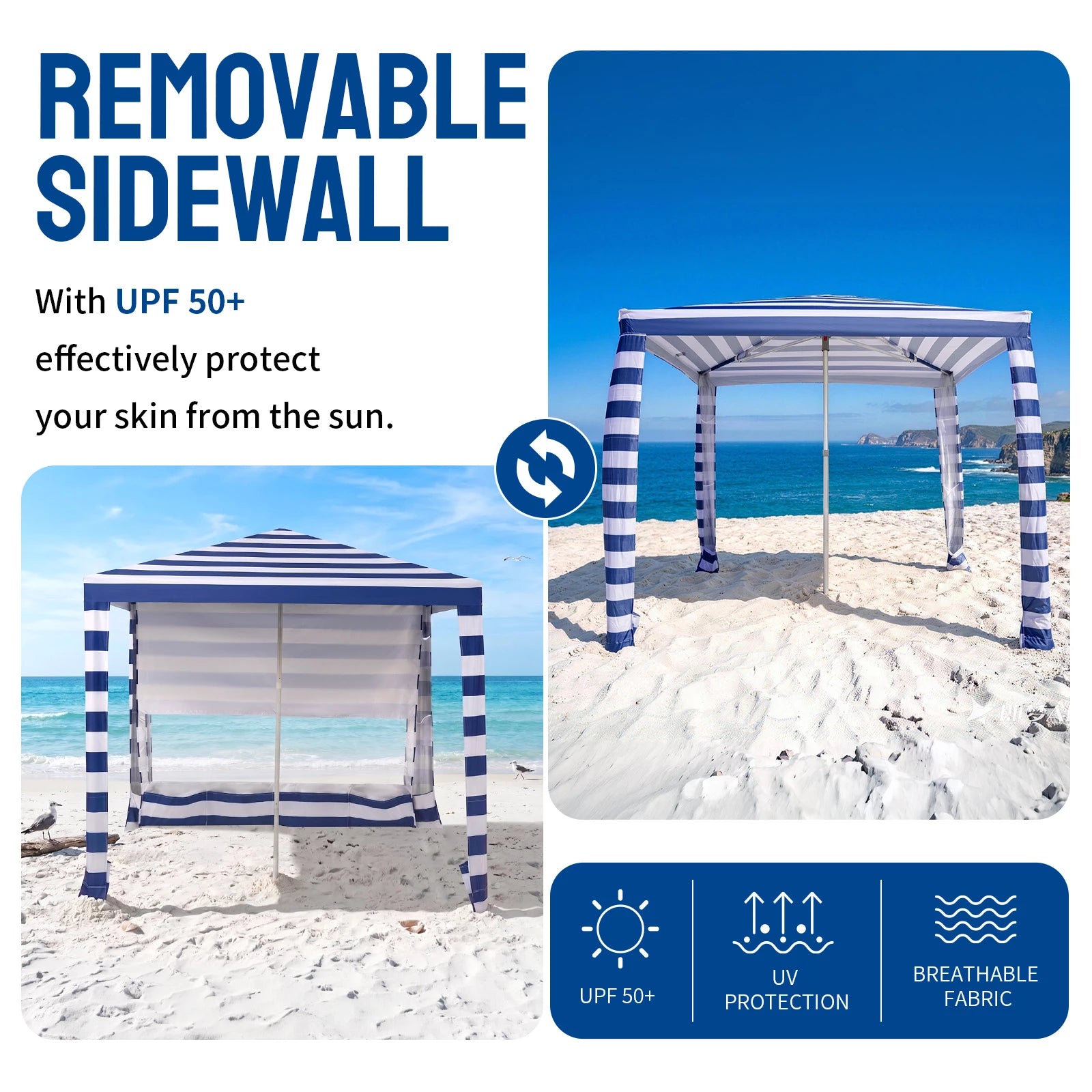 Feather-Lift 6.5' x 6.5' Beach Cabana Tent | 1 Sidewall