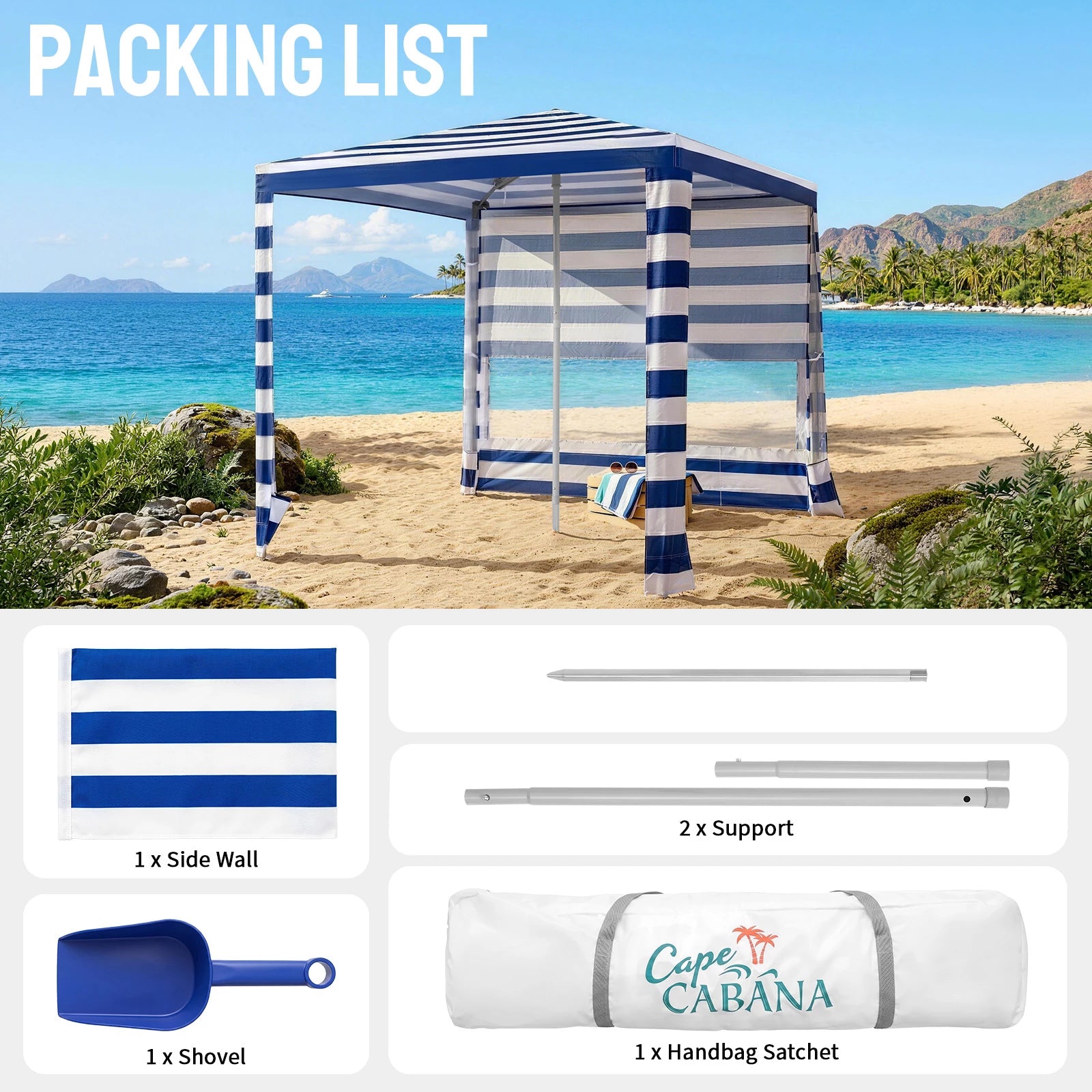 Feather-Lift 6.5' x 6.5' Beach Cabana Tent | 1 Sidewall