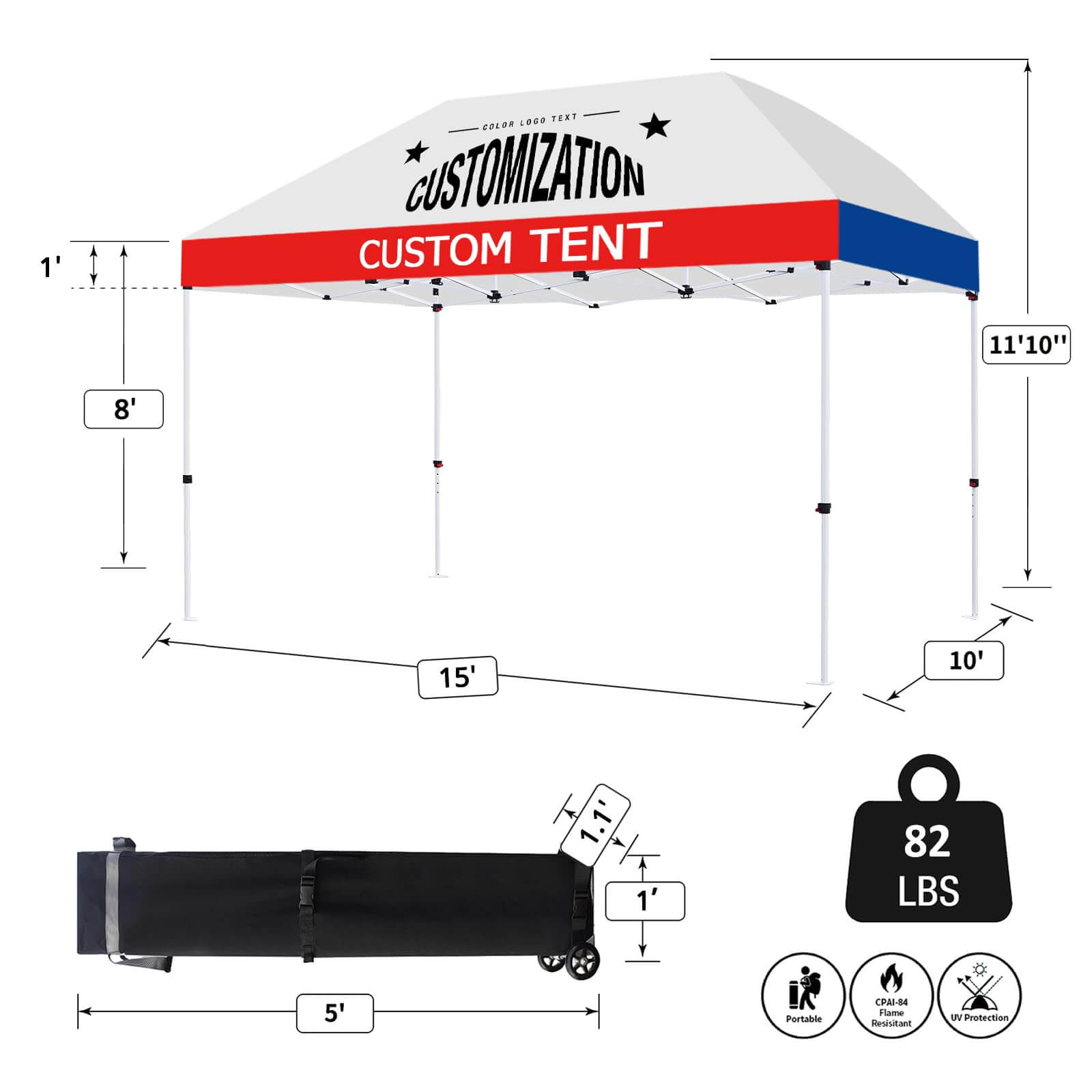 CROWN SHADES [M150A] 15x10 Custom Tent – Complete Set with Frame & Canopy