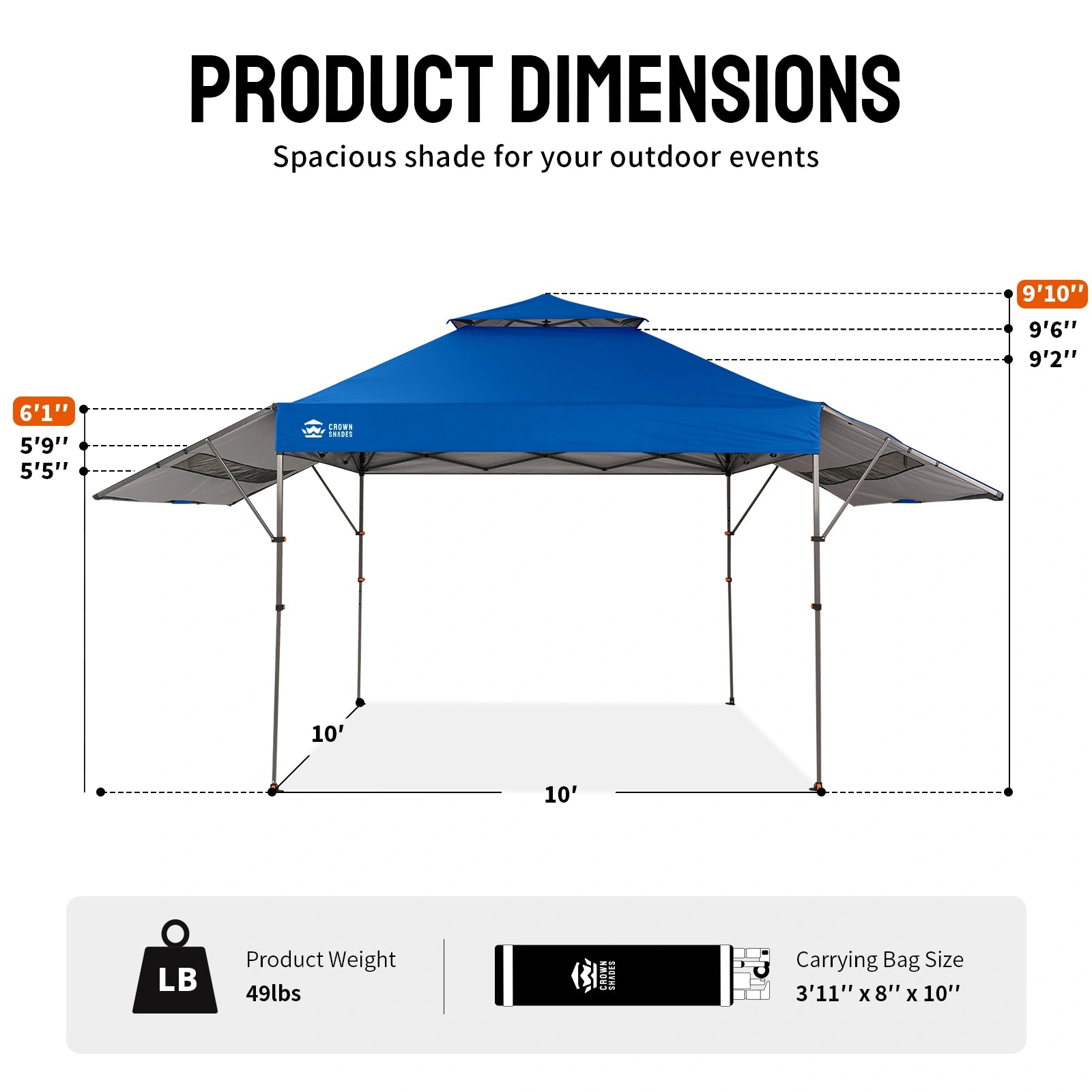 Vista 10' x 18' Canopy | Dual Awnings