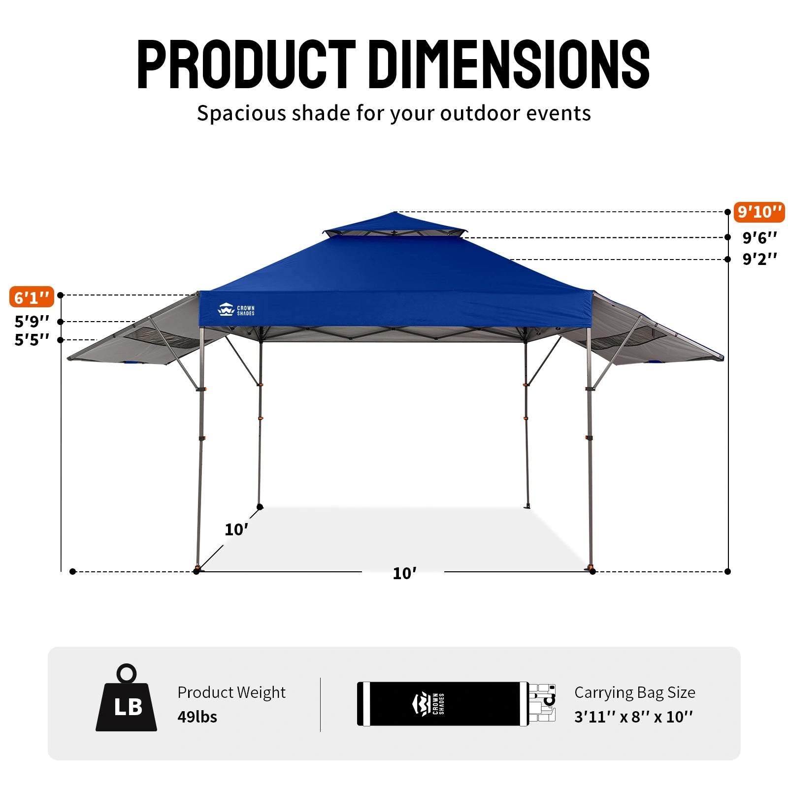 Vista 10' x 18' Canopy | Dual Awnings